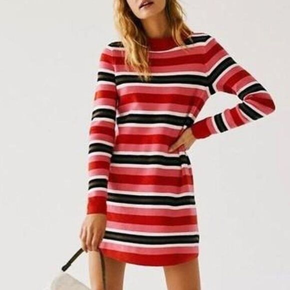 Free People Falling For You Stripped Rubbed Dress Size Medium - Picture 1 of 7
